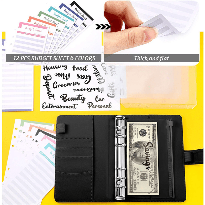 A6 PU Leather Binder Notebook Cash Envelopes Set