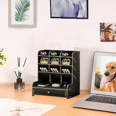 Wooden Desk Organizer Pen Holder Desktop Stationary Storage