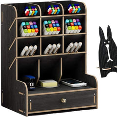 Wooden Desk Organizer Pen Holder Desktop Stationary Storage