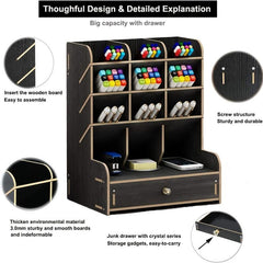 Wooden Desk Organizer Pen Holder Desktop Stationary Storage