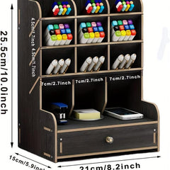 Wooden Desk Organizer Pen Holder Desktop Stationary Storage