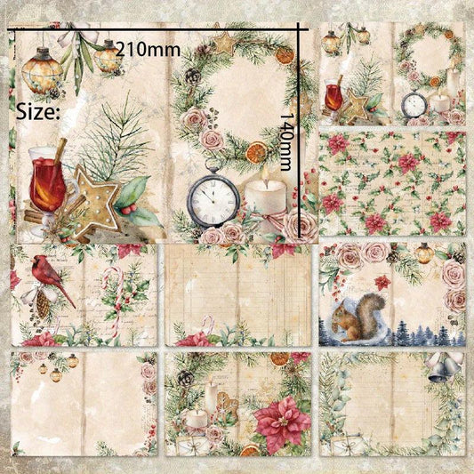 8pcs Christmas Pine Wreath Poinsettia Jingle Bell DIY Paper Craft