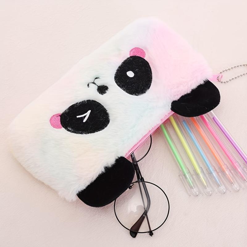 Colorful Plush Panda Pencil Case Bag Storage Pouch With Zipper