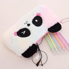 Colorful Plush Panda Pencil Case Bag Storage Pouch With Zipper
