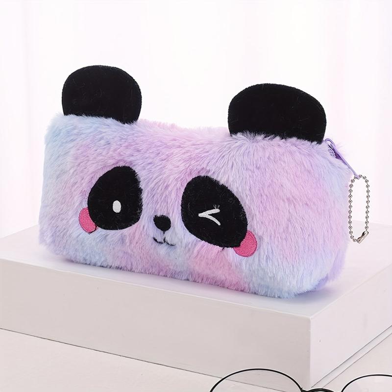 Colorful Plush Panda Pencil Case Bag Storage Pouch With Zipper