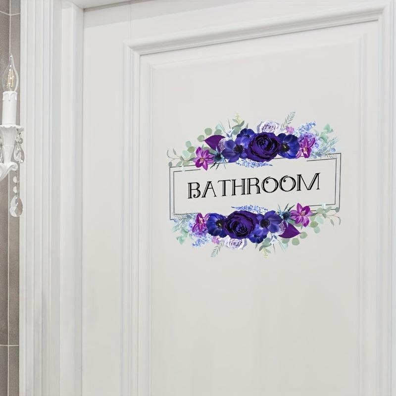 Romantic Purple Flower Self Adhesive Bathroom Door Sign
