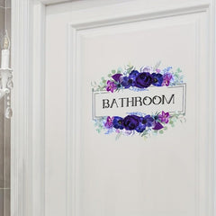 Romantic Purple Flower Self Adhesive Bathroom Door Sign