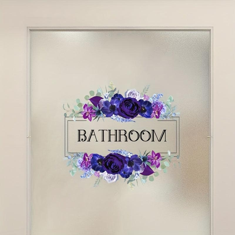 Romantic Purple Flower Self Adhesive Bathroom Door Sign