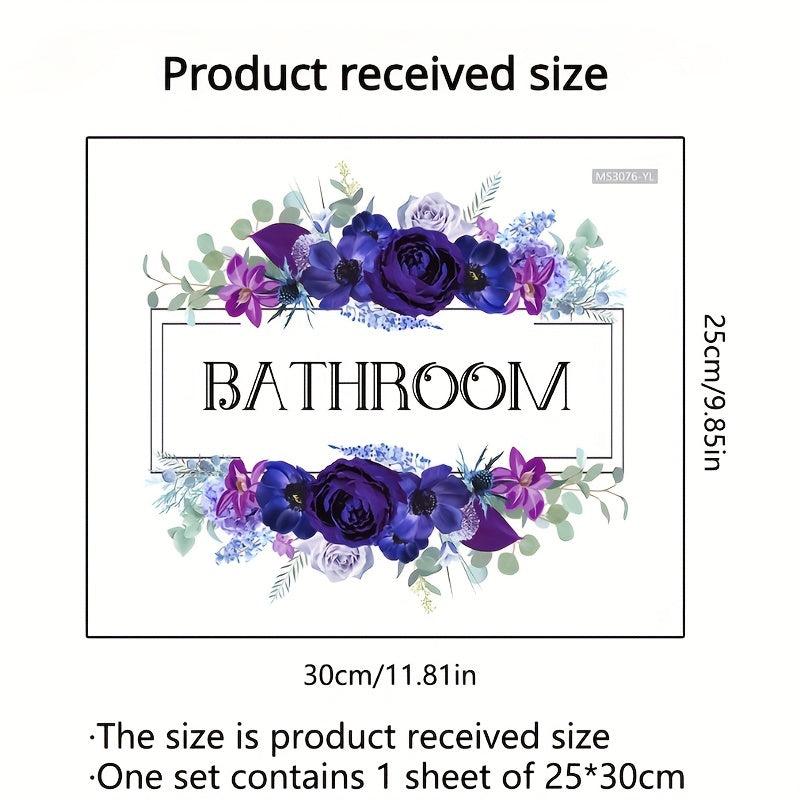Romantic Purple Flower Self Adhesive Bathroom Door Sign