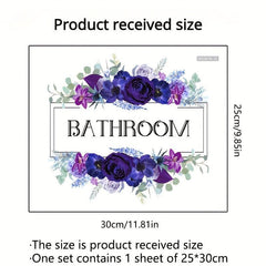 Romantic Purple Flower Self Adhesive Bathroom Door Sign
