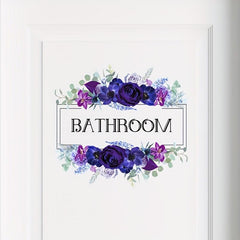 Romantic Purple Flower Self Adhesive Bathroom Door Sign
