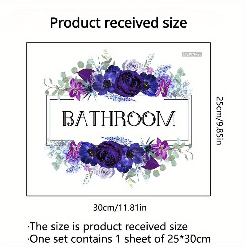 Romantic Purple Flower Self Adhesive Bathroom Door Sign
