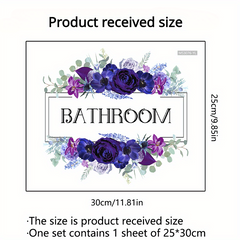 Romantic Purple Flower Self Adhesive Bathroom Door Sign
