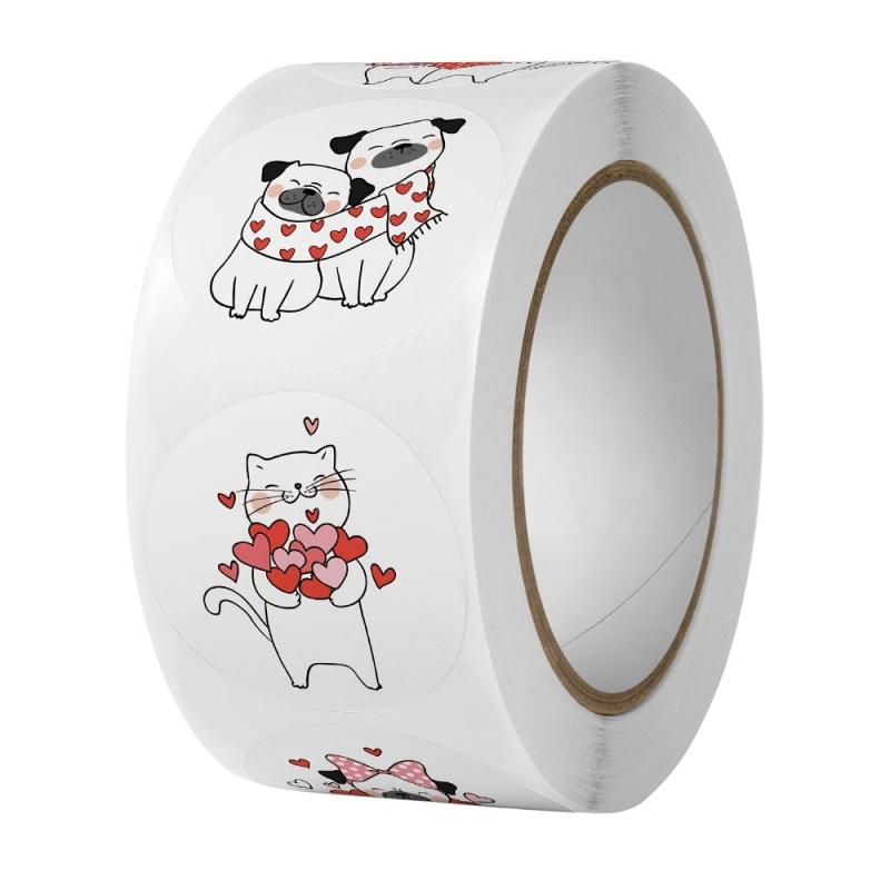 500 Kids Thank You Stickers Roll - Hand Painted Style Tags Love And Cat
