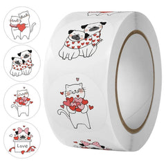 500 Kids Thank You Stickers Roll - Hand Painted Style Tags Love And Cat