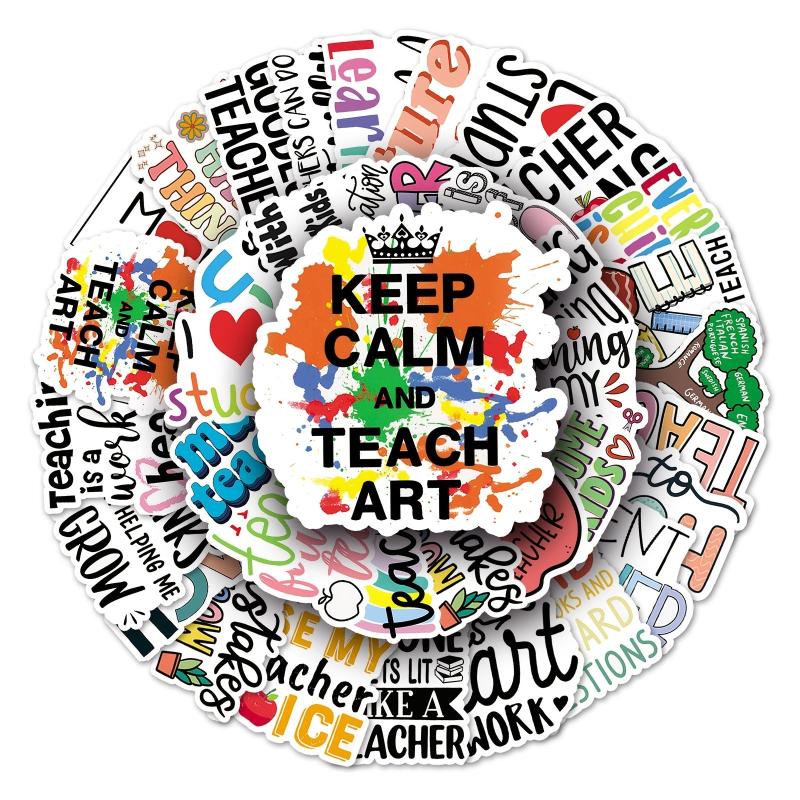 50pcs Teacher Themed Waterproof Stickers for Bottles Laptops & Scrapbooks