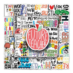 50pcs Teacher Themed Waterproof Stickers for Bottles Laptops & Scrapbooks