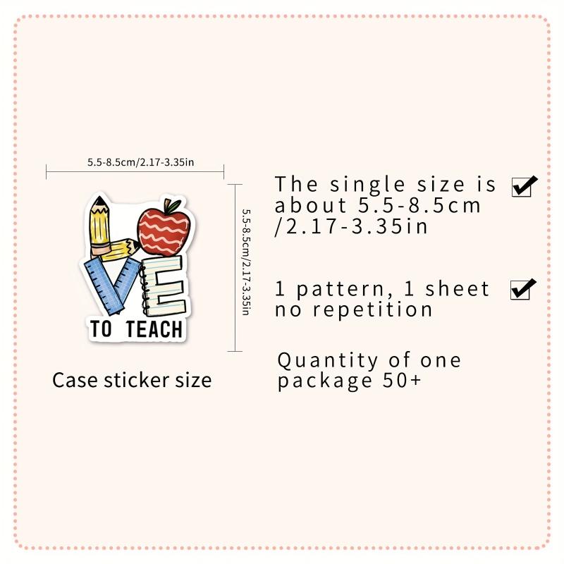 50pcs Teacher Themed Waterproof Stickers for Bottles Laptops & Scrapbooks