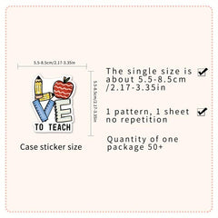 50pcs Teacher Themed Waterproof Stickers for Bottles Laptops & Scrapbooks