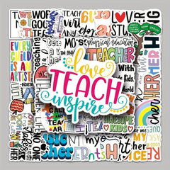 50pcs Teacher Themed Waterproof Stickers for Bottles Laptops & Scrapbooks