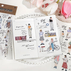 2 Sheets PET Waterproof Stickers Girl Dressing DIY Notebook Material Stickers