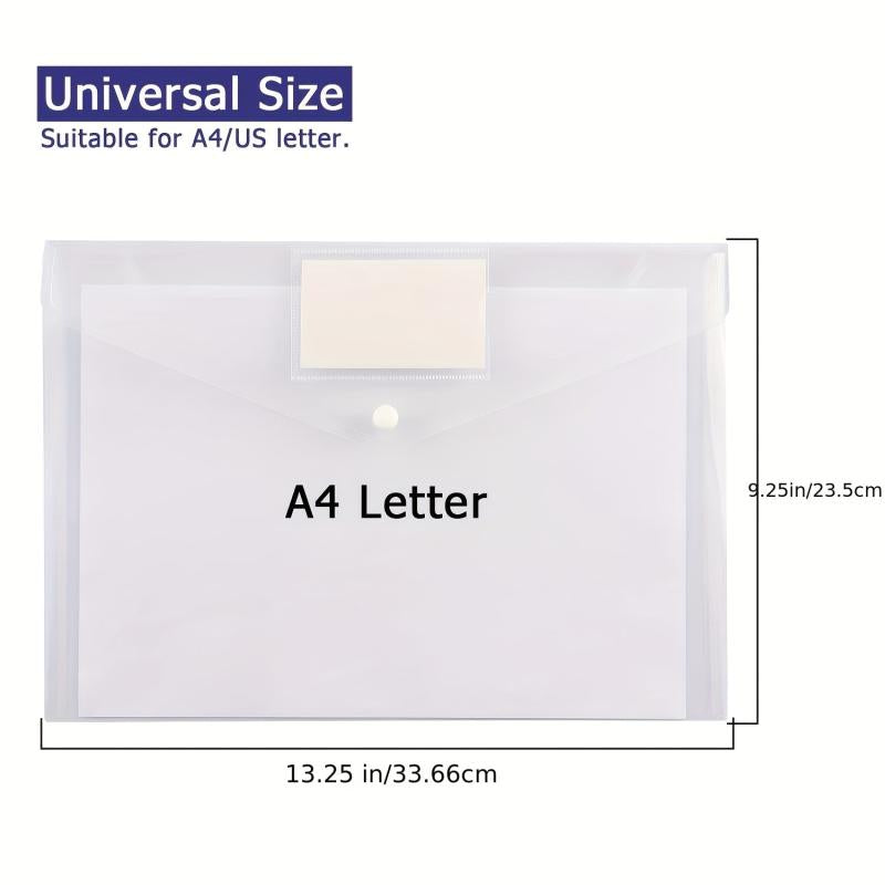 20pcs Transparent Plastic Envelopes with Snap Button for A4 Documents