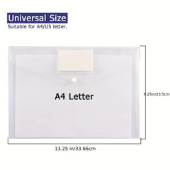 20pcs Transparent Plastic Envelopes with Snap Button for A4 Documents