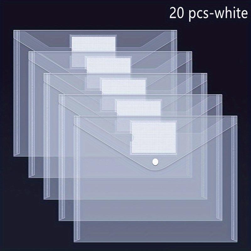 20pcs Transparent Plastic Envelopes with Snap Button for A4 Documents