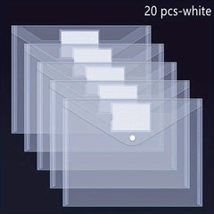 20pcs Transparent Plastic Envelopes with Snap Button for A4 Documents