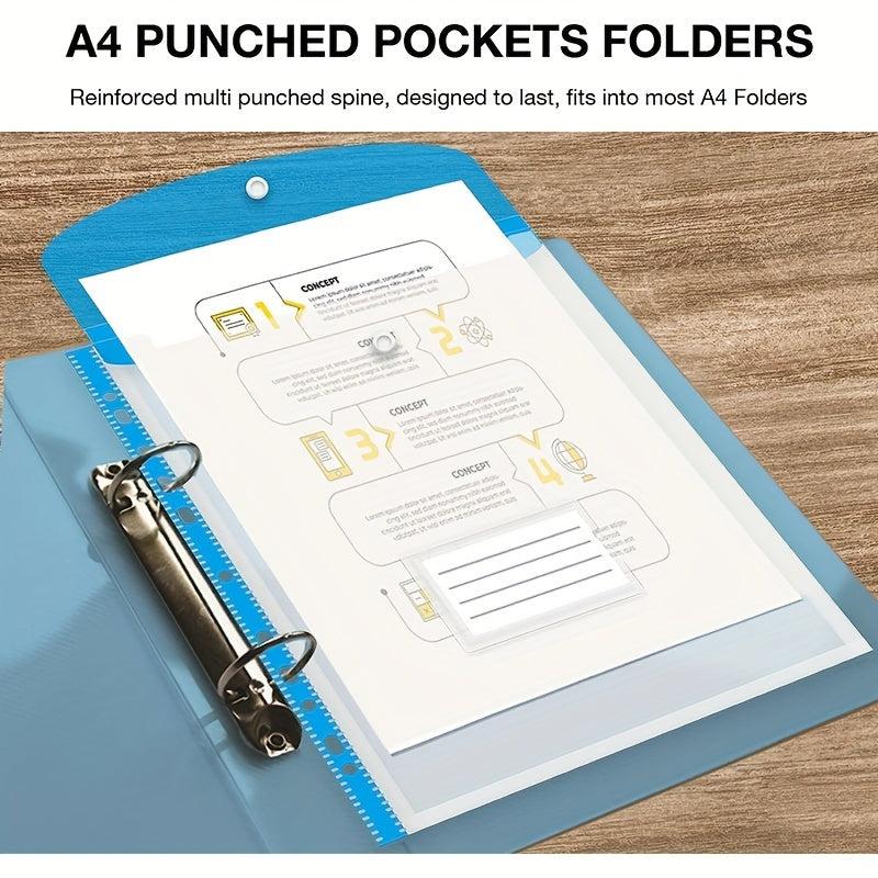 12 Pack A4 Plastic Wallets Punched Pockets Document Files For Office Home School