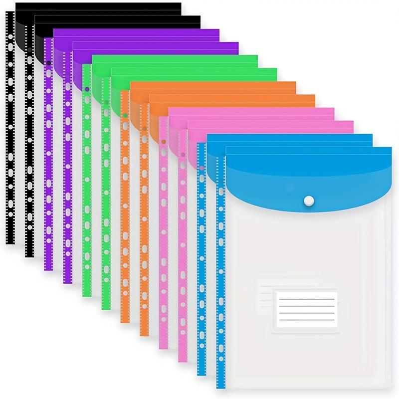 12 Pack A4 Plastic Wallets Punched Pockets Document Files For Office Home School