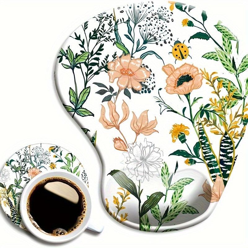 Ergonomic Mouse Pad with Wrist Support - Non Slip Base - Pain Relief Floral