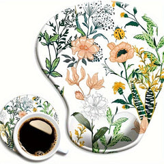 Ergonomic Mouse Pad with Wrist Support - Non Slip Base - Pain Relief Floral