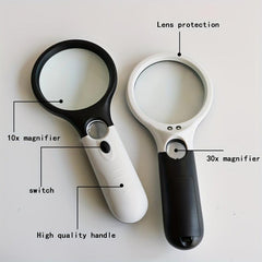 1pc Magnifying Glass With 3 LED Lights Ultra HD Reading Book Identification Size