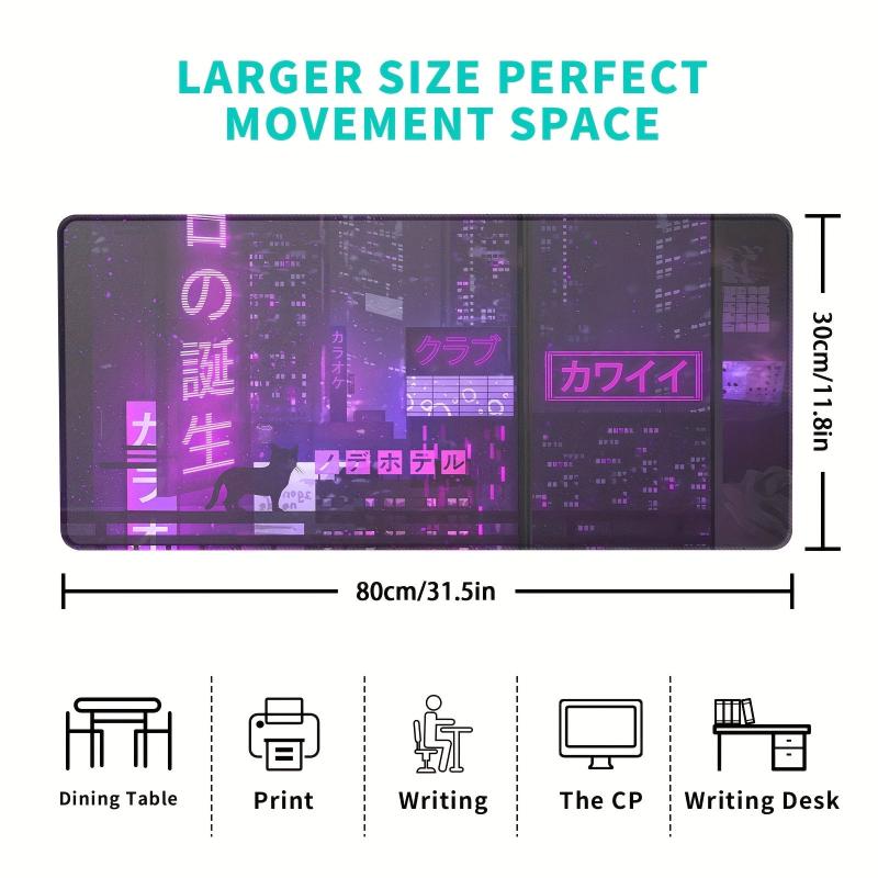 Cyber Vaporwave Gaming Mouse Pad XL Extended Large Mat Keyboard Stitched Edges