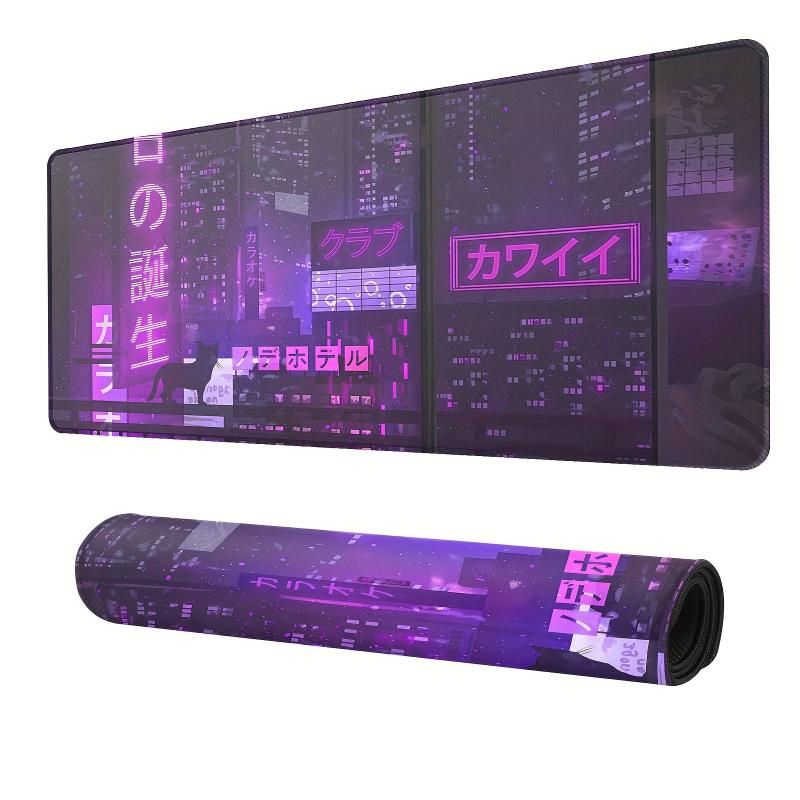 Cyber Vaporwave Gaming Mouse Pad XL Extended Large Mat Keyboard Stitched Edges