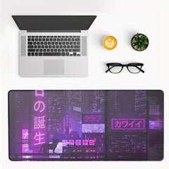 Cyber Vaporwave Gaming Mouse Pad XL Extended Large Mat Keyboard Stitched Edges