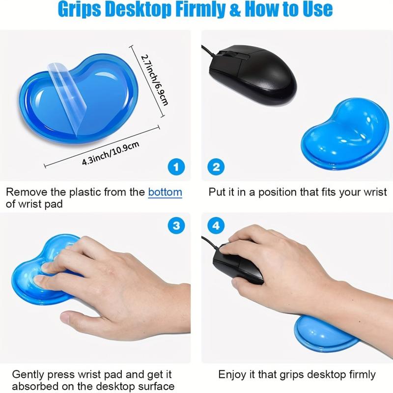 2pcs Silicone Gel Wrist Rest Cushion Heart Shaped Ergonomic Mouse Pad