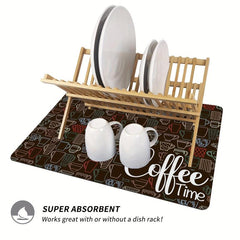 Coffee Printed Dish Drying Mat Soft Draining Pad Absorbent Wear-resistant