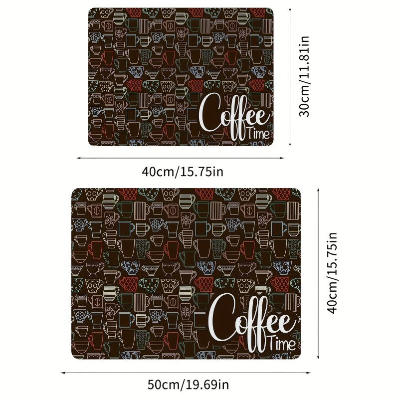 Coffee Printed Dish Drying Mat Soft Draining Pad Absorbent Wear-resistant
