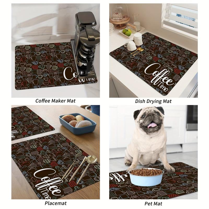Coffee Printed Dish Drying Mat Soft Draining Pad Absorbent Wear-resistant