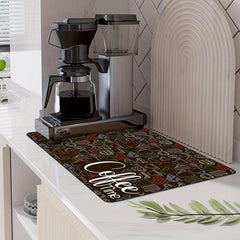 Coffee Printed Dish Drying Mat Soft Draining Pad Absorbent Wear-resistant