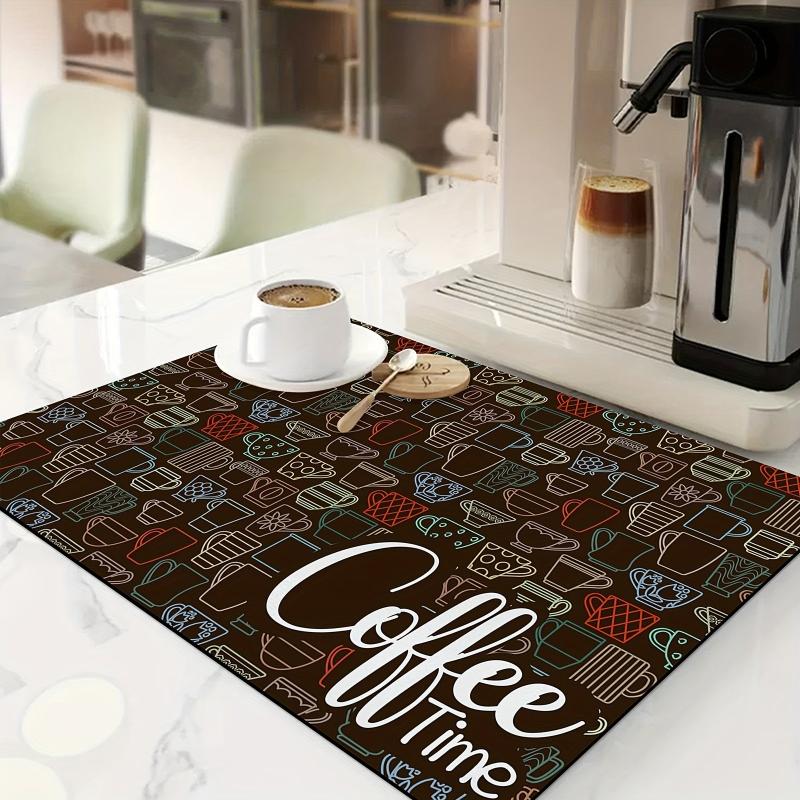 Coffee Printed Dish Drying Mat Soft Draining Pad Absorbent Wear-resistant