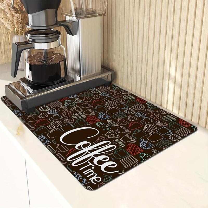 Coffee Printed Dish Drying Mat Soft Draining Pad Absorbent Wear-resistant