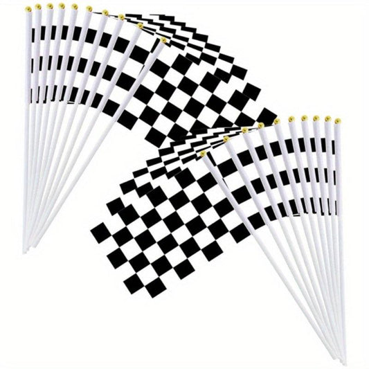 10pcs Racing Stick Flag Checkered And Flags Plastic Stick Decorations