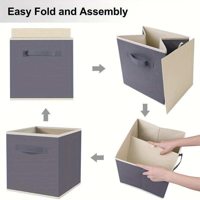 1pc Foldable Storage Fabric Box Dormitory Storage Box Gray Beige