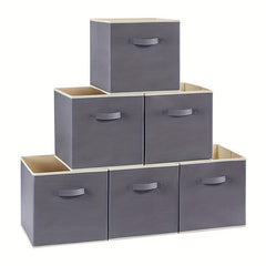1pc Foldable Storage Fabric Box Dormitory Storage Box Gray Beige