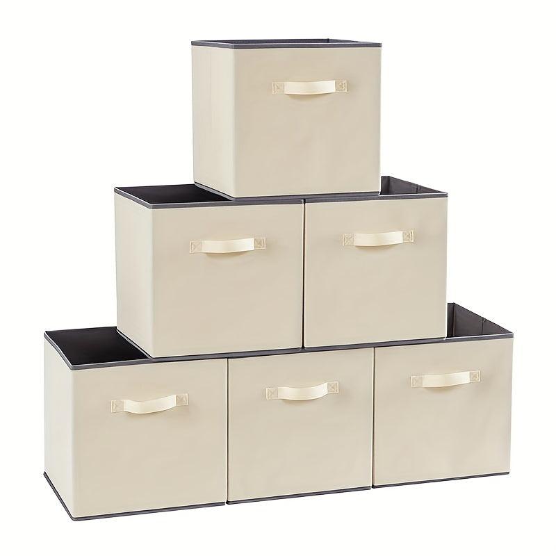 1pc Foldable Storage Fabric Box Dormitory Storage Box Gray Beige