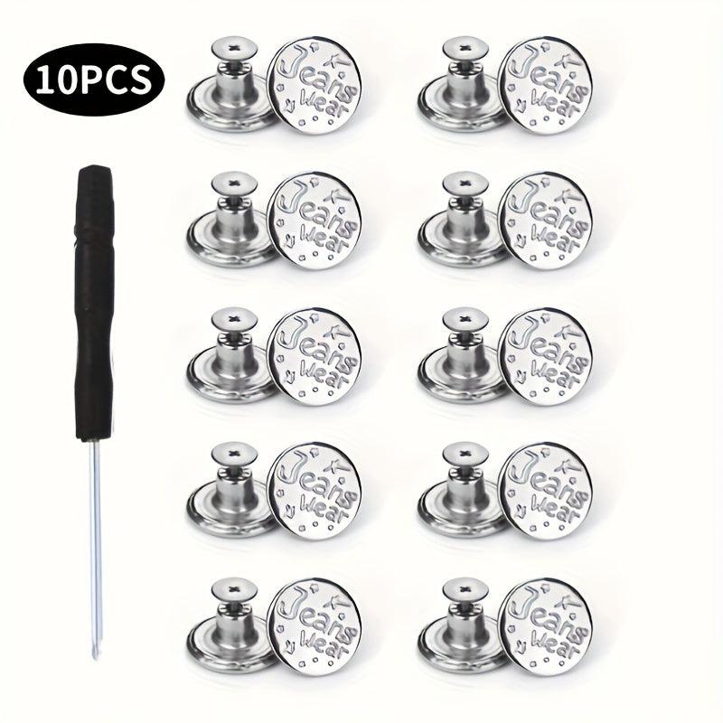 10pcs No Sewing Metal Jeans Buttons Kit 17mm Nailless Removable Jean Buttons