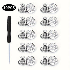 10pcs No Sewing Metal Jeans Buttons Kit 17mm Nailless Removable Jean Buttons